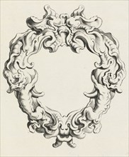 Cartouche with lobe ornament with two satyrs, Michiel Mosijn, Gerbrand van den Eeckhout, Clement de