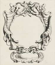 Cartouche with lobe ornament consisting of a large and small compartment, print maker: Michiel