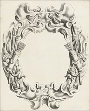 Cartouche with lobe ornament with hunting trophies, Michiel Mosijn, Gerbrand van den Eeckhout,
