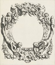 Cartouche with lobe ornament, above and below a mask, Michiel Mosijn, Gerbrand van den Eeckhout,