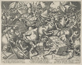 Battle of the money bags and coffers, Pieter van der Heyden, widow Hieronymus Cock, 1570 - after