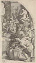 Wedding at Cana, leaf right, print maker: Jacob Matham, Francesco Salviati, Simon Sovius, 1599 -