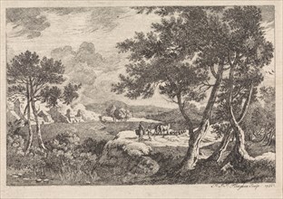 Landscape with trees in the foreground, print maker: Pierre Joseph Jacques Tiberghien, 1786