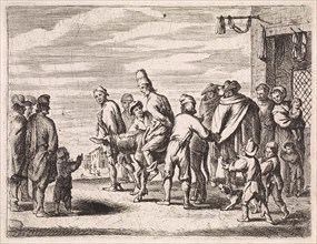 Man tied up on donkey, Cornelis de Wael, 1630 - 1648