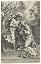 Christ and St. Catherine of Siena, print maker: Cornelis Galle II, 1638 - 1678