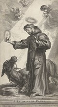 Saint Anthony of Padua made a wonder with donkey kneeling for host, Pieter de Bailliu (I), 1623 -