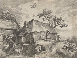 Landscape with farm and rape of Ganymede, print maker: BoÃ«tius Adamsz. Bolswert, Abraham