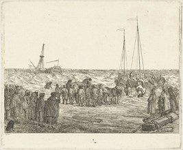 Stranding of the British East Indiaman General Barker in Noordwijk, 1781, print maker: Louis