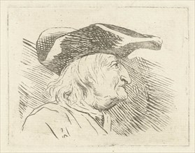 Mans Head with hat in profile to the right, print maker: Louis Bernard Coclers, 1756 - 1817