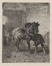 Horse gets horseshoes in a forge, Cornelis Albertus Johannes Schermer, 1839 - 1915