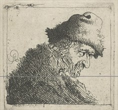 Portrait of an old man with a fur hat, print maker: Pieter Jansz. Quast, 1615 - 1647