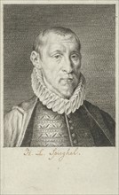 Portrait of Hendrick Laurensz. Spieghel, writer and poet, at age 30, print maker: Jan Harmensz.