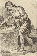 Man counting money, print maker: Jan de Bisschop, 1638 - 1671