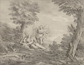 Hagar in the desert, print maker: Jurriaan Cootwijck, Eustache Lesueur, 1759
