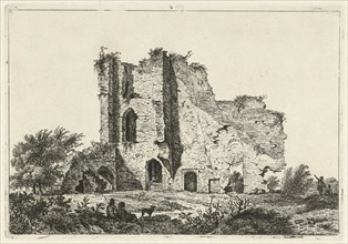 Shepherds with dog in ruin, Hermanus Fock, 1781 - 1822