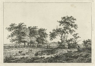 Landscape with cartoonist and dog, Hermanus Fock, 1781 - 1822