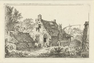 Farm with standing man and woman sitting, Hermanus Fock, 1781 - 1822