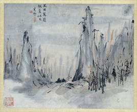 Painting, art of Chinese finger painting, landscape China,  Gao Qipei, 1700 - 1750