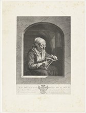 Photographic reproduction of the print La Dévideuse after Gerard Dou by Wille, Maurits Verveer,