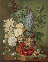 Flowers in a Terracotta Vase, Albertus Jonas Brandt, Eelke Jelles Eelkema, 1810 - 1824