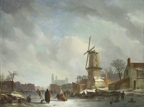Amusement on a Frozen Canal, Abraham Johannes Couwenberg, 1830 - 1837