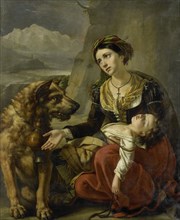 A Saint Bernard Dog Comes to the Aid of a lost Woman with a sick Child, Charles Picqué, 1827