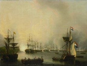 Bombardment of Palembang, Sumatra, by the Dutch Fleet, 24 June 1821, Indonesia, Martinus Schouman,