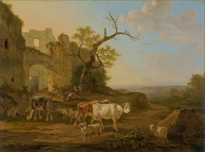 Landscape with Cows near a Ruin, Jacob van Strij, 1800 - 1815