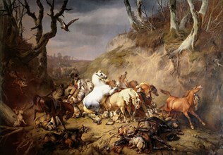 Hungry Wolves Attack a Group of Riders, EugÃ¨ne Joseph Verboeckhoven, 1836