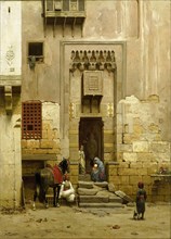 Courtyard of a house in Cairo , Egypt, Willem de Famars Testas, 1868 - 1881