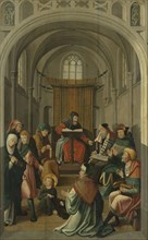 Panel of an Altarpiece with Dispute with the Doctors, on verso is Appearance of Christ to his