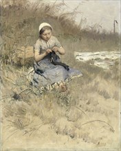 The Little Knitter, Bernardus Johannes Blommers, 1885 - 1886