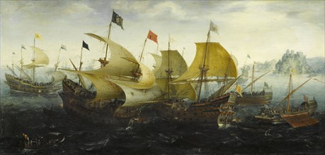 Battle of Cadiz, Dutch and English Ships Attack the Spanish Armada, Aert Anthonisz., 1608