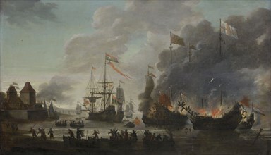 The Dutch Burn English Ships during the Expedition to Chatham, 20 June 1667 (Raid on the Medway,