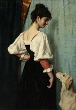 Young Italian woman with the dog Puck, ThérÃ¨se Schwartze, 1879 - 1885