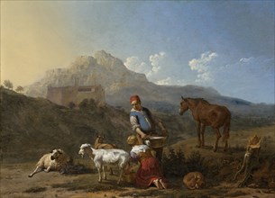 Italian Landscape with Girl Milking a Goat, Italy, Karel Dujardin, 1652