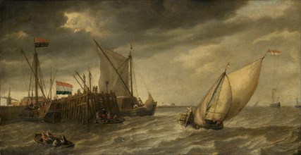 Ships near a Pier, Bonaventura Peeters (I), 1635 - 1652
