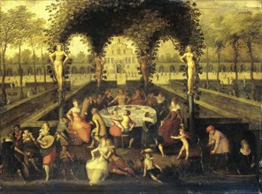 Venus, Bacchus and Ceres with Mortals in a Love Garden (Elegant Companionship under a Garden