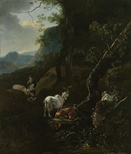A Sherpherdess with Animals in a Mountainous Landscape, Adam Pijnacker, 1649 - 1673