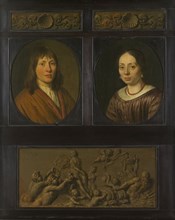 Portraits of a Man and a Woman framed with two ornamental frieze miniatures with shell motif and a
