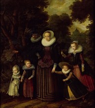 Portrait of a couple and four children, Anonymous, c. 1620 - c. 1625