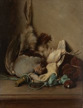 Still life with wood pigeon and powder horn, Guillaume Anne van der Brugghen, 1874