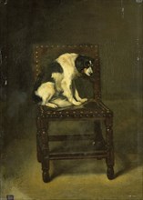 A dog on a chair, Guillaume Anne van der Brugghen, 1860 - 1891
