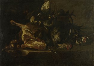 Still life with meat and dead birds, Christoffel Puytlinck, 1660 - 1671