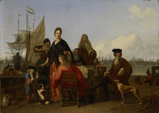 The Bakhuysen (Backhuysen) and de Hooghe Families at a Meal on the Mosselsteiger on Het IJ in
