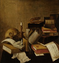 Vanitas Still Life with Books, Anonymous, 1633