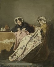 Two ladies busy sewing, Alexander Hugo Bakker Korff, c. 1860 - c. 1882