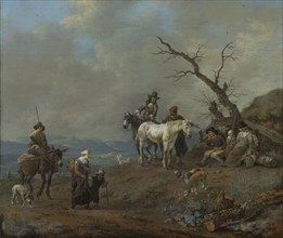 Country Road with Hunters and Peasants, Johannes Lingelbach, 1650 - 1674
