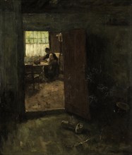 Face in an interior with peasant woman and child, Jacob Simon Hendrik Kever, c. 1880 - c. 1907