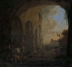 Shepherds with their Animals under an Arch of the Colosseum in Rome, Jan Asselijn, 1640 - 1652